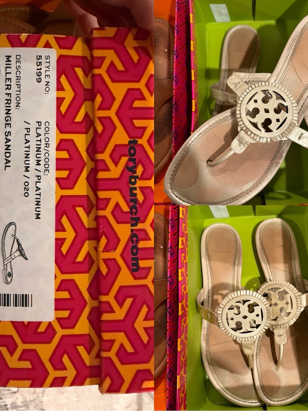 Tory Burch Platinum Metallic Miller Fringe Sandals